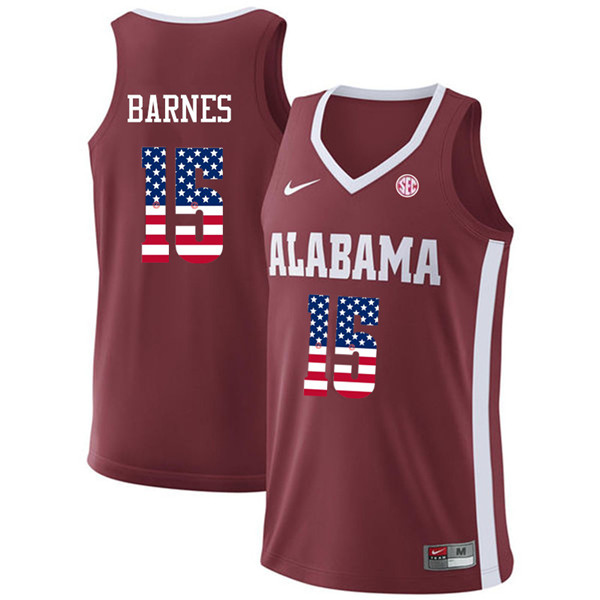 Men #15 Tyler Barnes Alabama Crimson Tide USA Flag Fashion College Basketball Jerseys-Crimson